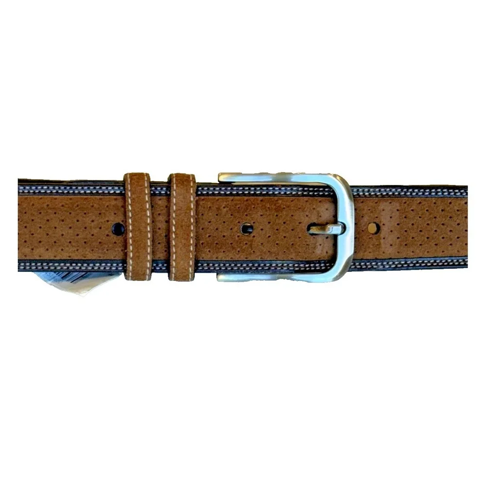 Mezlan Men's Genuine Leather Belt; Textured/2 Tone;Made in Spain; Brown; Size 44